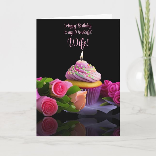 Frau Herzlichen Geburtstag mit rosa Cupcake  Karte (Vorderseite)