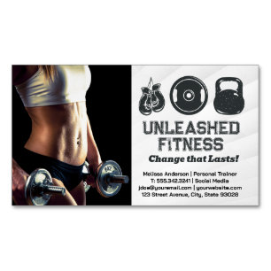 Frau Holding Dumbells   Gym Equipment Icons Magnetische Visitenkarte