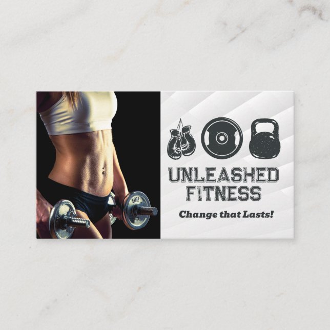 Frau Holding Dumbells | Gym Equipment Icons Visitenkarte (Vorderseite)
