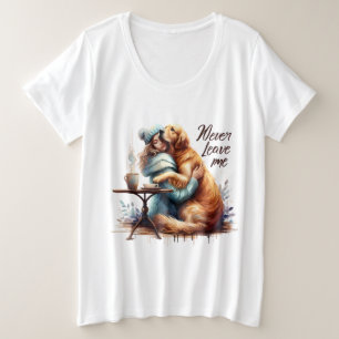Frau Hugging Dog Große Größe T-Shirt