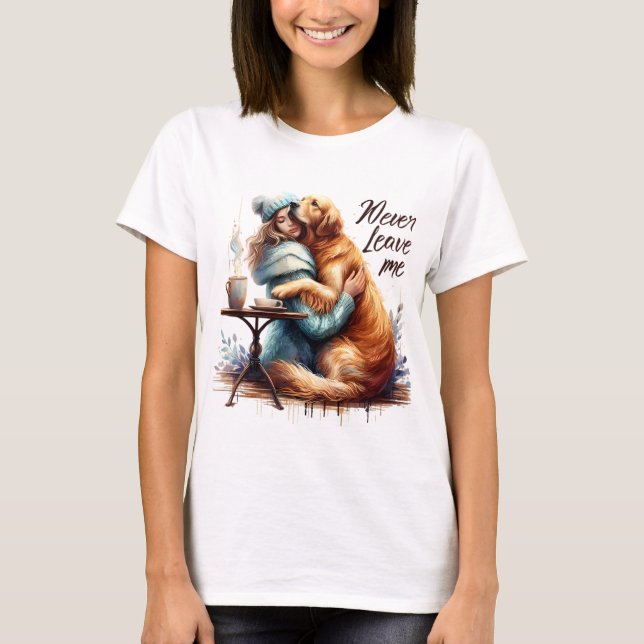 Frau Hugging Dog T-Shirt (Vorderseite)
