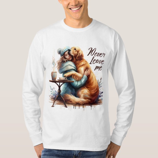 Frau Hugging Dog T-Shirt (Vorderseite)