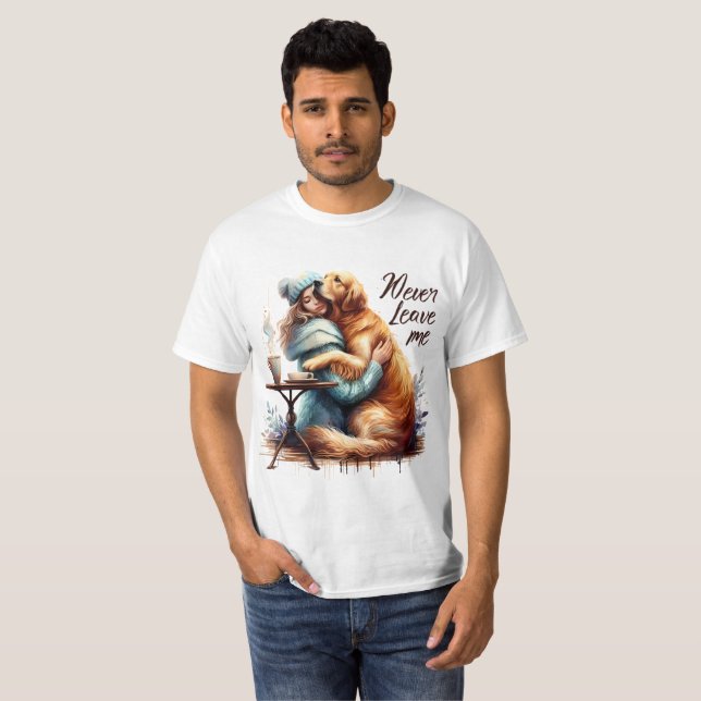 Frau Hugging Dog T-Shirt (Vorne ganz)