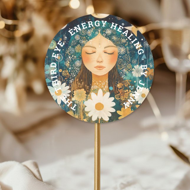 Frau Illustration Energie Heiler Reiki Spirituell Runder Aufkleber (Woman Illustration Energy Heiler Reiki Spirituell Classic Round Sticker)