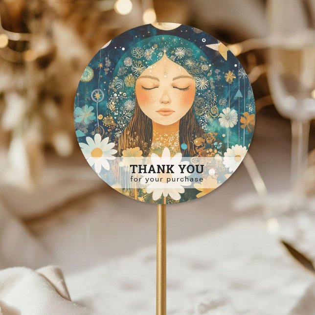 Frau Illustration Energie Heiler Reiki Spirituell Runder Aufkleber (Woman Illustration Energy Heiler Reiki Spirituell Classic Round Sticker)