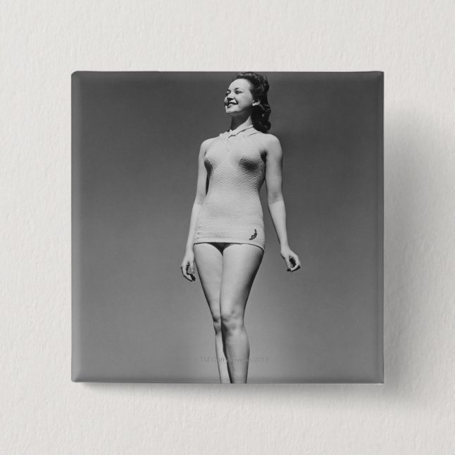 Frau im Badeanzug Button (Vorderseite)
