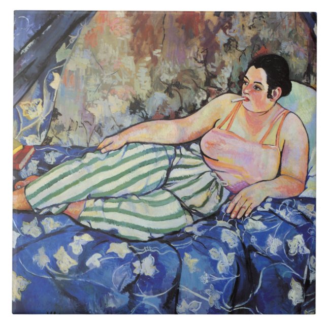 Frau im blauen Schlafzimmer (von Suzanne Valadon) Fliese (Vorderseite)