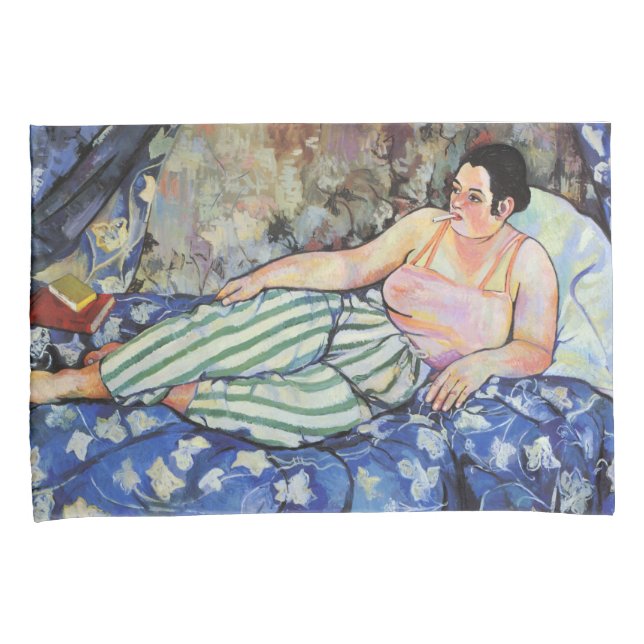 Frau im blauen Schlafzimmer (von Suzanne Valadon) Kissenbezug (Vorderseite-Rechts)