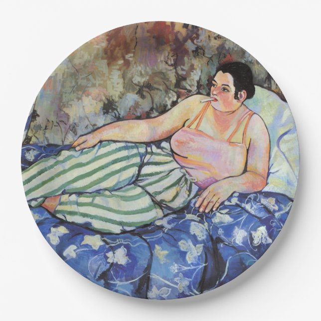 Frau im blauen Schlafzimmer (von Suzanne Valadon) Pappteller (Vorderseite)