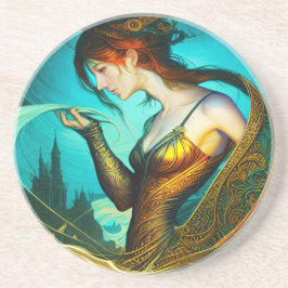 Frau im blühenden Kleid Getränkeuntersetzer