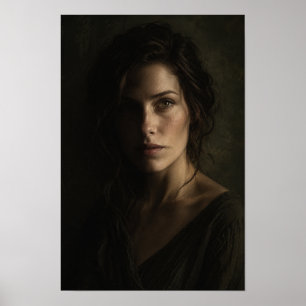Frau im dramatischen Halb-Licht-Porträt Wandkunst Poster