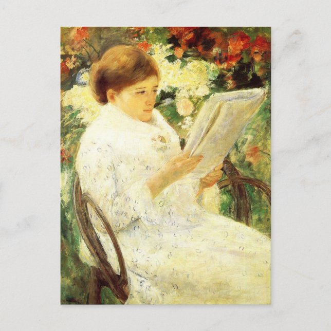 Frau im Garten lesen von Mary Cassatt Postcard Postkarte (Vorderseite)