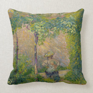 Frau im Garten (Öl auf Leinwand) Kissen