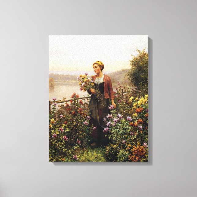 Frau im Garten von Daniel Ridgway Knight Leinwanddruck (Vorderseite)