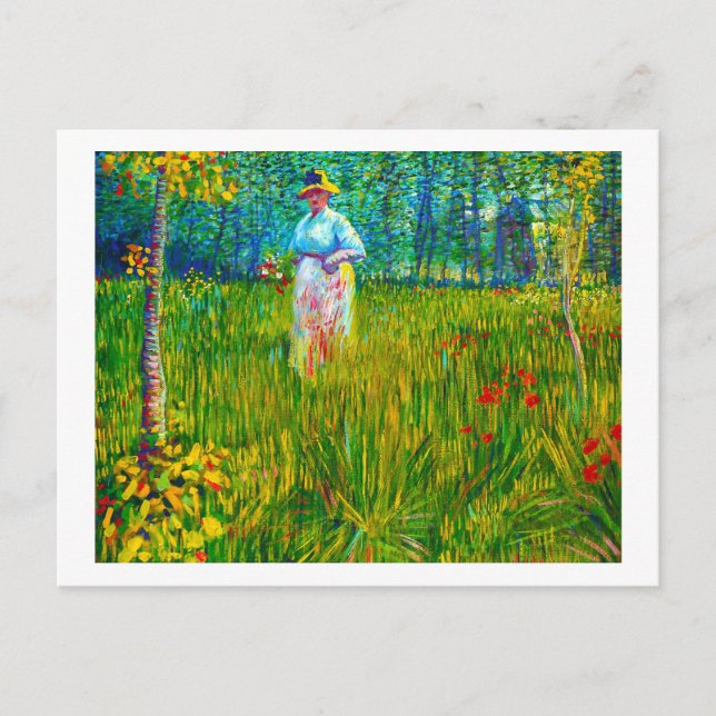 Frau im Garten von Vincent Van Gogh Postkarte (Vorderseite)