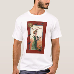 Frau im grünen Kleid, das Apple abzieht T-Shirt