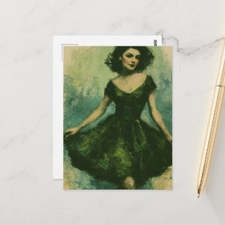 Frau im grünen Kleid Postkarte