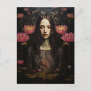 Frau im Lotus-Teich Postkarte