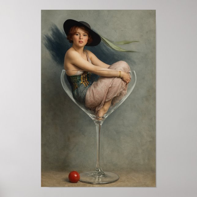 Frau im Martiniglas Poster (Vorne)