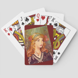 Frau im originalen Malkerack widersetzen Spielkarten