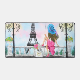 Frau im Pariser Eiffelturm Schreibtischunterlage