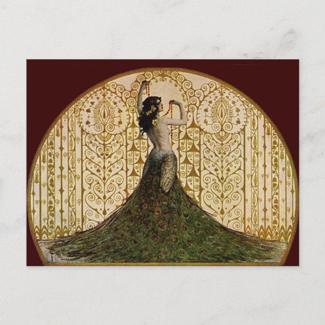 Frau im Pfauenrock Postkarte (Vorderseite)