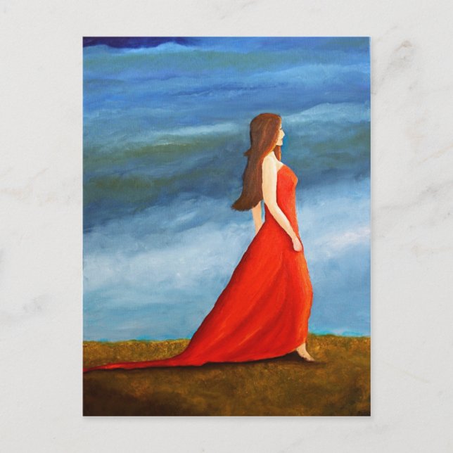 Frau im roten Kleid Postkarte (Vorderseite)