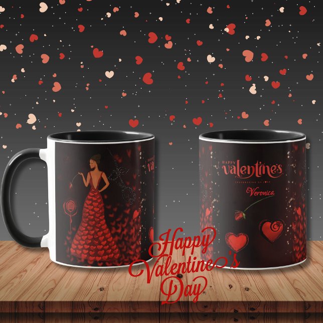 Frau im Roten Kleid Valentinin Tasse (Woman in Red Dress Valentine's Mug)