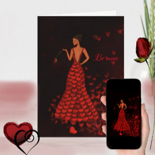 Frau im roten Kleid Valentinstagskarte Feiertagskarte
