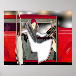 Frau im roten Sportwagen Poster