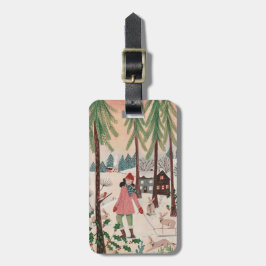 Frau im Schnee Jahr des Kaninchens Gepäckanhänger