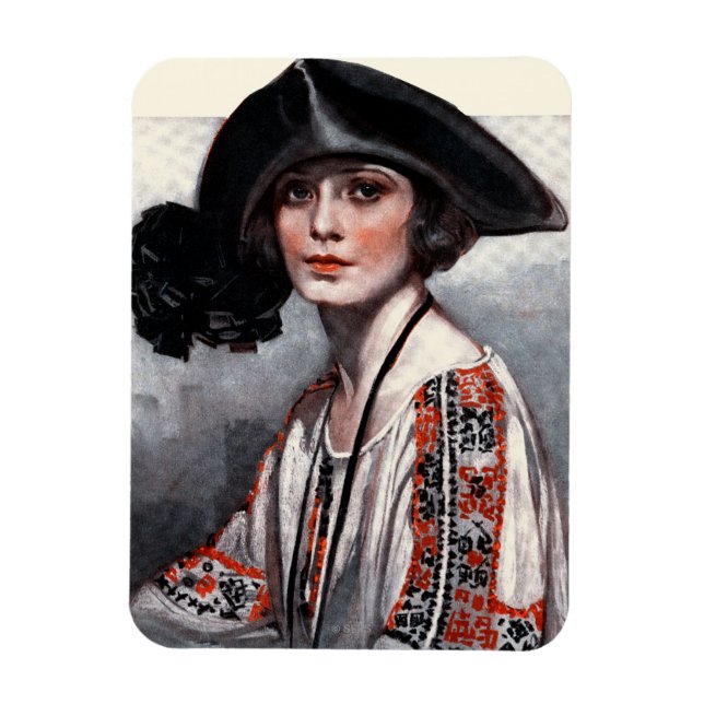 Frau in bestickter Bluse Magnet (Vertikal)