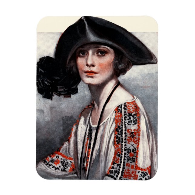 Frau in bestickter Bluse Magnet (Vertikal)