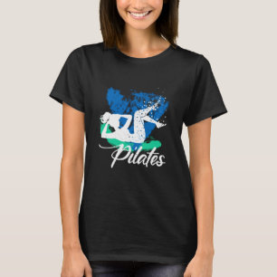 Frau in Bicycle Crunch Pose Sport Fitness Pila T-Shirt