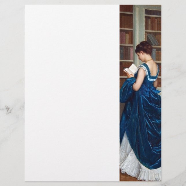 Frau in Blau, Buch lesen (Vorderseite)