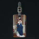 Frau in Blau, Buch lesen Gepäckanhänger<br><div class="desc">Eine Frau in blauem Gewand hat das Party für die Bibliothek verlassen.</div>