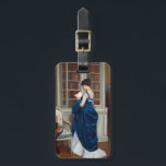 Frau in Blau, Buch lesen Gepäckanhänger<br><div class="desc">Eine Frau in blauem Gewand hat das Party für die Bibliothek verlassen.</div>