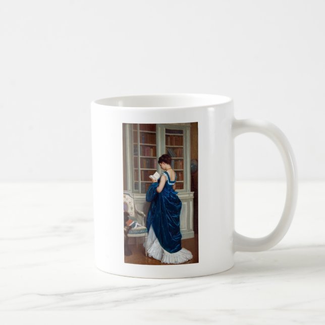 Frau in Blau, Buch lesen Kaffeetasse (Rechts)