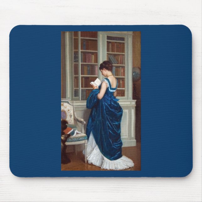 Frau in Blau, Buch lesen Mousepad (Vorne)