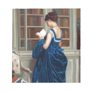 Frau in Blau, Buch lesen Notizblock
