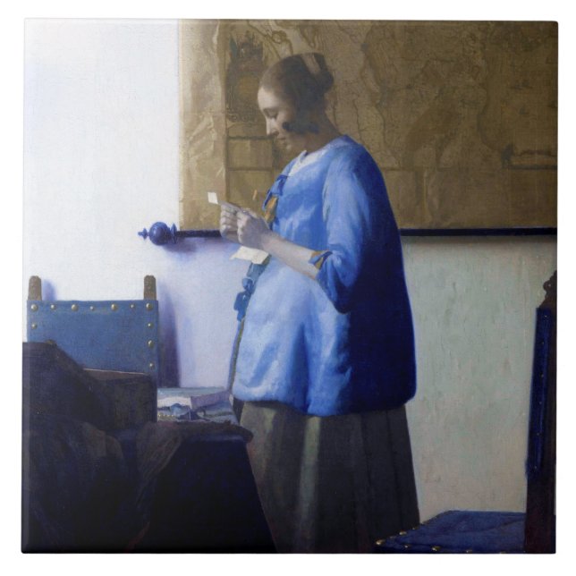 Frau in Blau, Johannes Vermeer Fliese (Vorderseite)