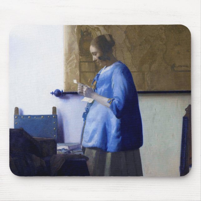 Frau in Blau, Johannes Vermeer Mousepad (Vorne)