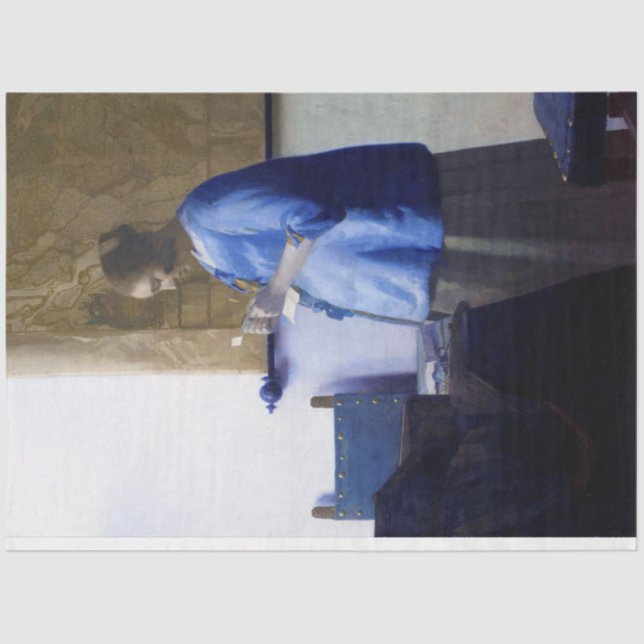 Frau in Blau, Johannes Vermeer Seidenpapier (Vorderseite)