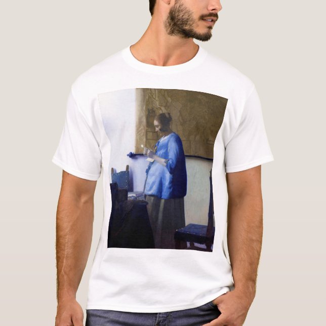 Frau in Blau, Johannes Vermeer T-Shirt (Vorderseite)