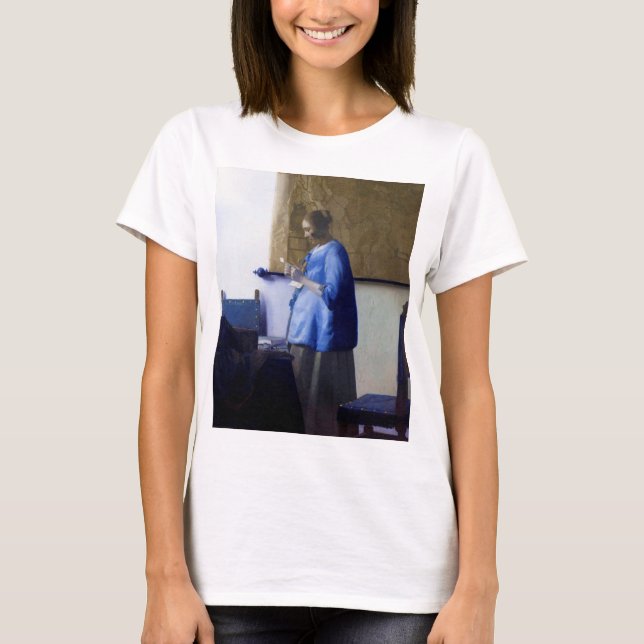 Frau in Blau, Johannes Vermeer T-Shirt (Vorderseite)