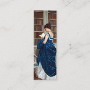 Frau in Blau, lesend auf einer Postkarte Mini Visitenkarte