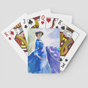 Frau in blauem Kleid - Aquarellmalerei Spielkarten