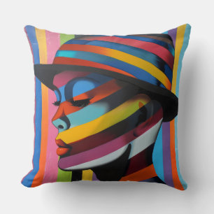 Frau in bunter Mütze 3 Strikante Silhouette Kissen