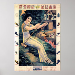 Frau in Canton Shoes Alte chinesische Werbung Poster