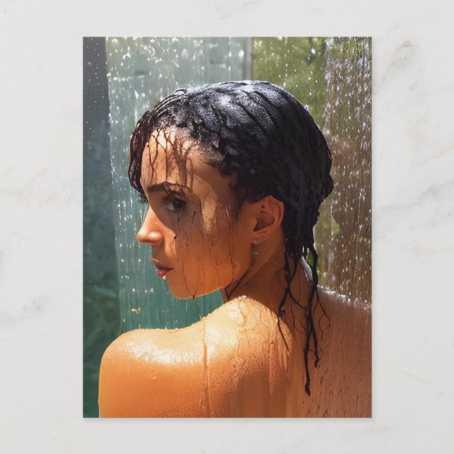 Frau in der Dusche Postkarte (Vorderseite)